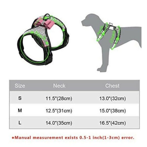 3/$30  Rhinestone Dog Harness Reflective Bling Nylon Dog Vest with Sparkly Bow - Picture 9 of 11